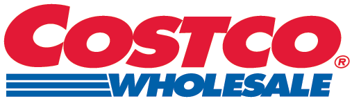 Costco Wholesale logo with red and blue text, blue lines.