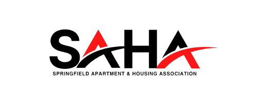 SAHA in bold black with red, full name beneath.