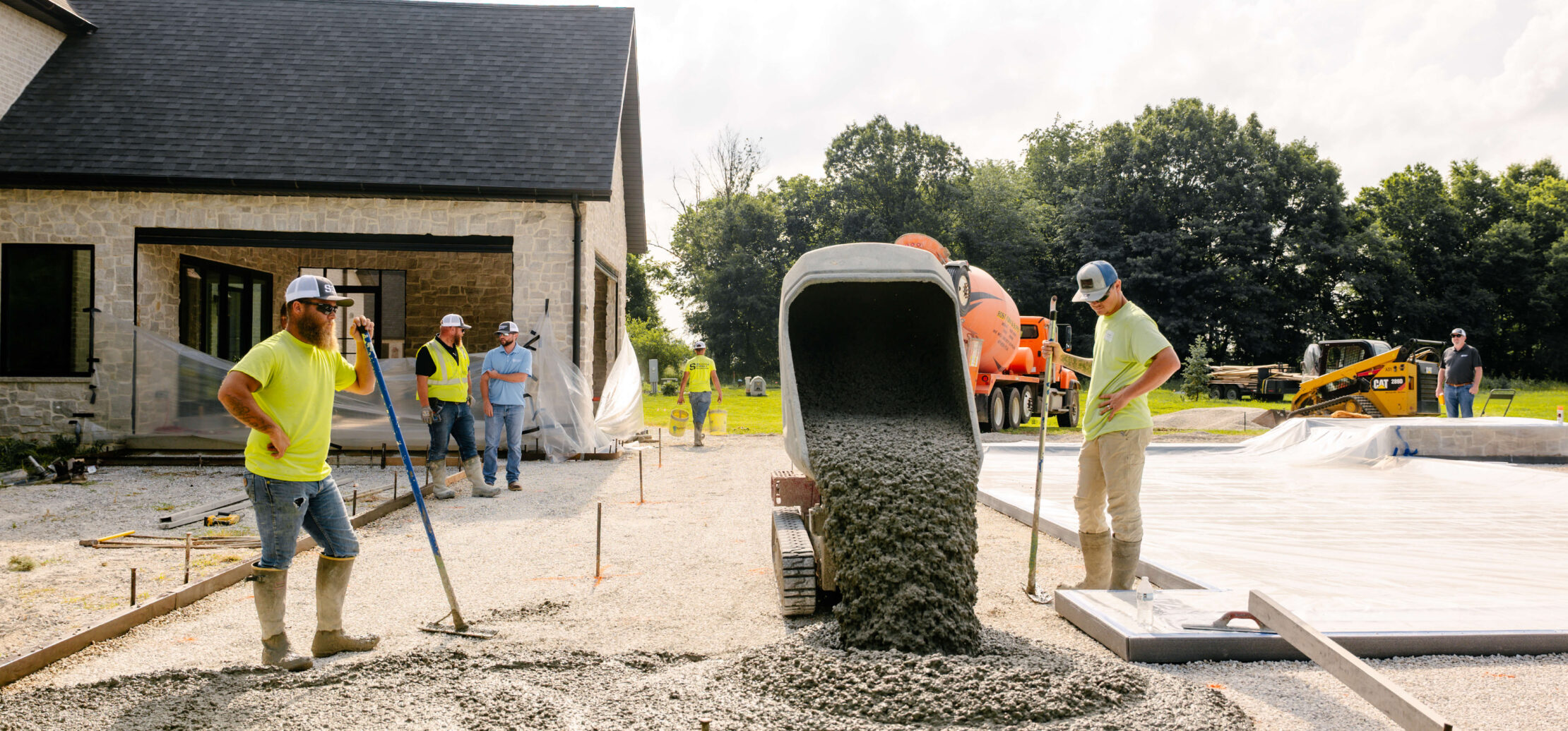 Overhead shot of concrete work around a pool.