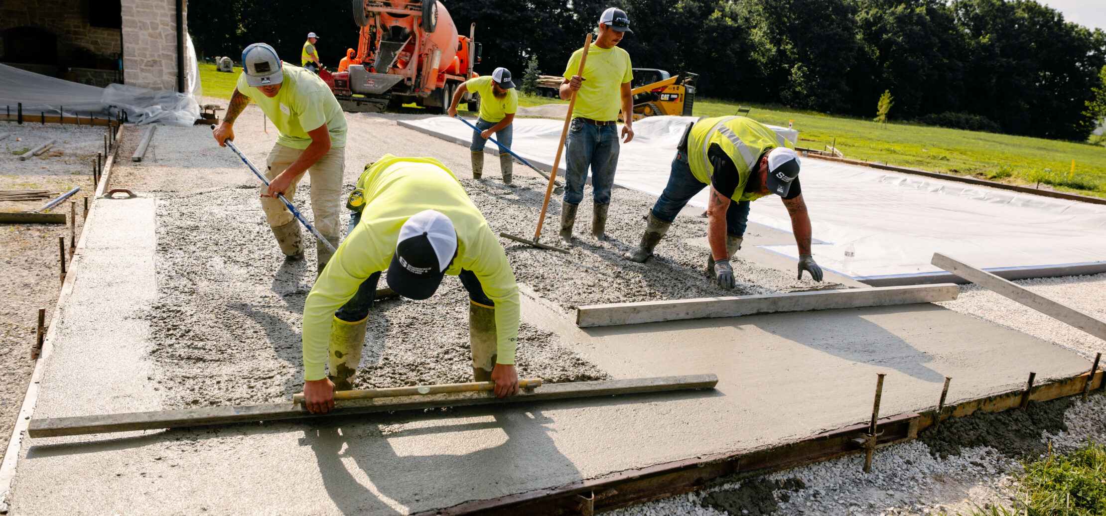 Overhead shot of concrete work around a pool.