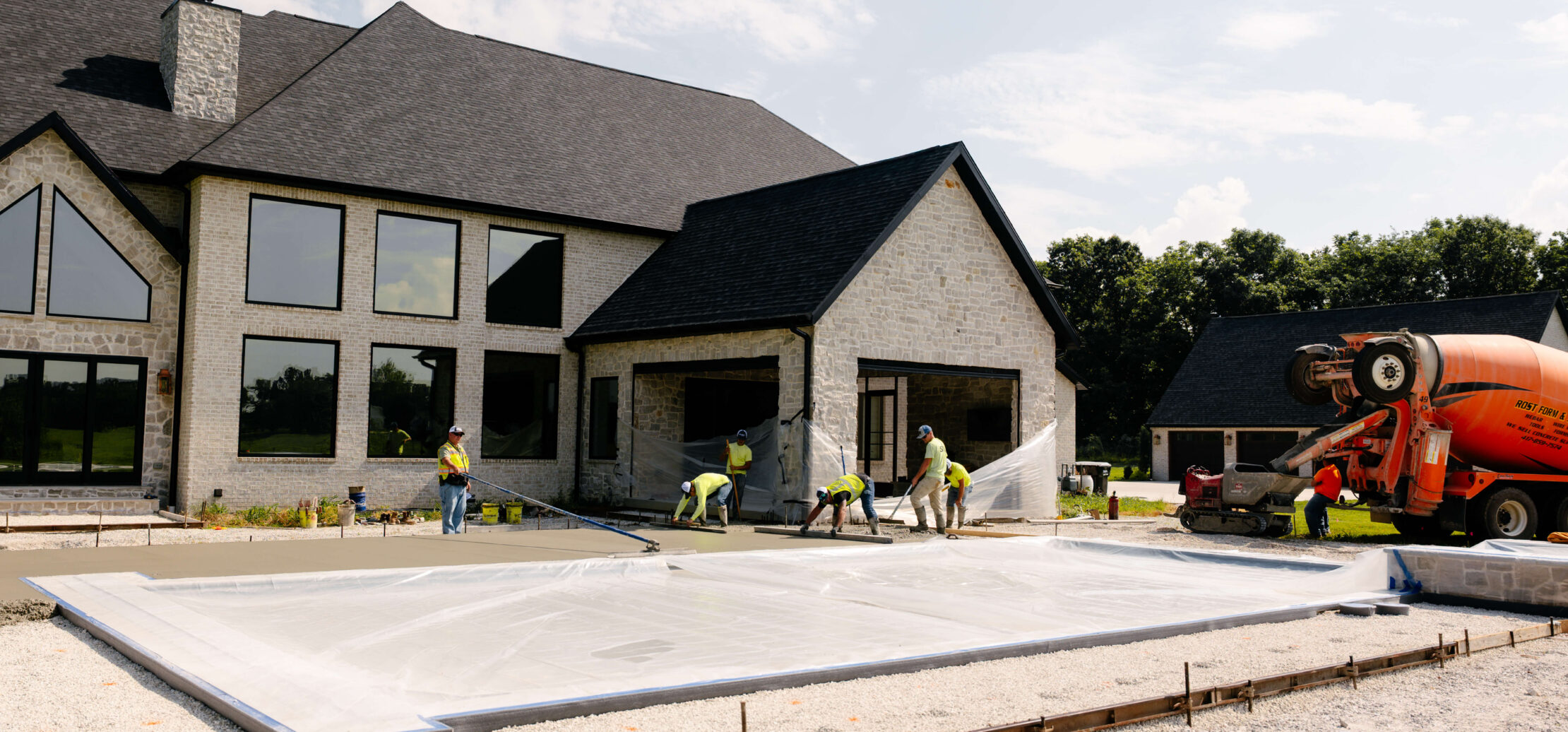Overhead shot of concrete work around a pool.